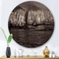 thumbnail image 2 of Designart 'Gold Cliffs Over Sea In The Fog' Modern Circle Metal Wall Art 36x36 - Disc of 36, 2 of 5