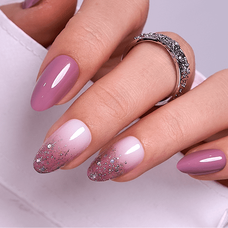 CurvLife Mysterious Pink Gradient Press-On Nails - 30PCS, Almond, Easy Apply, Non-Toxic & Reusable