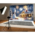 thumbnail image 3 of 10x8ft Winter Christmas Photography Backdrop Snowman Kids Backdrop Xmas Farmhouse Village Banner Party Decor Photo Backdrops Cabin Fireworks Photo Booth Props Background Rustic Pine Forest Wall Decor, 3 of 5