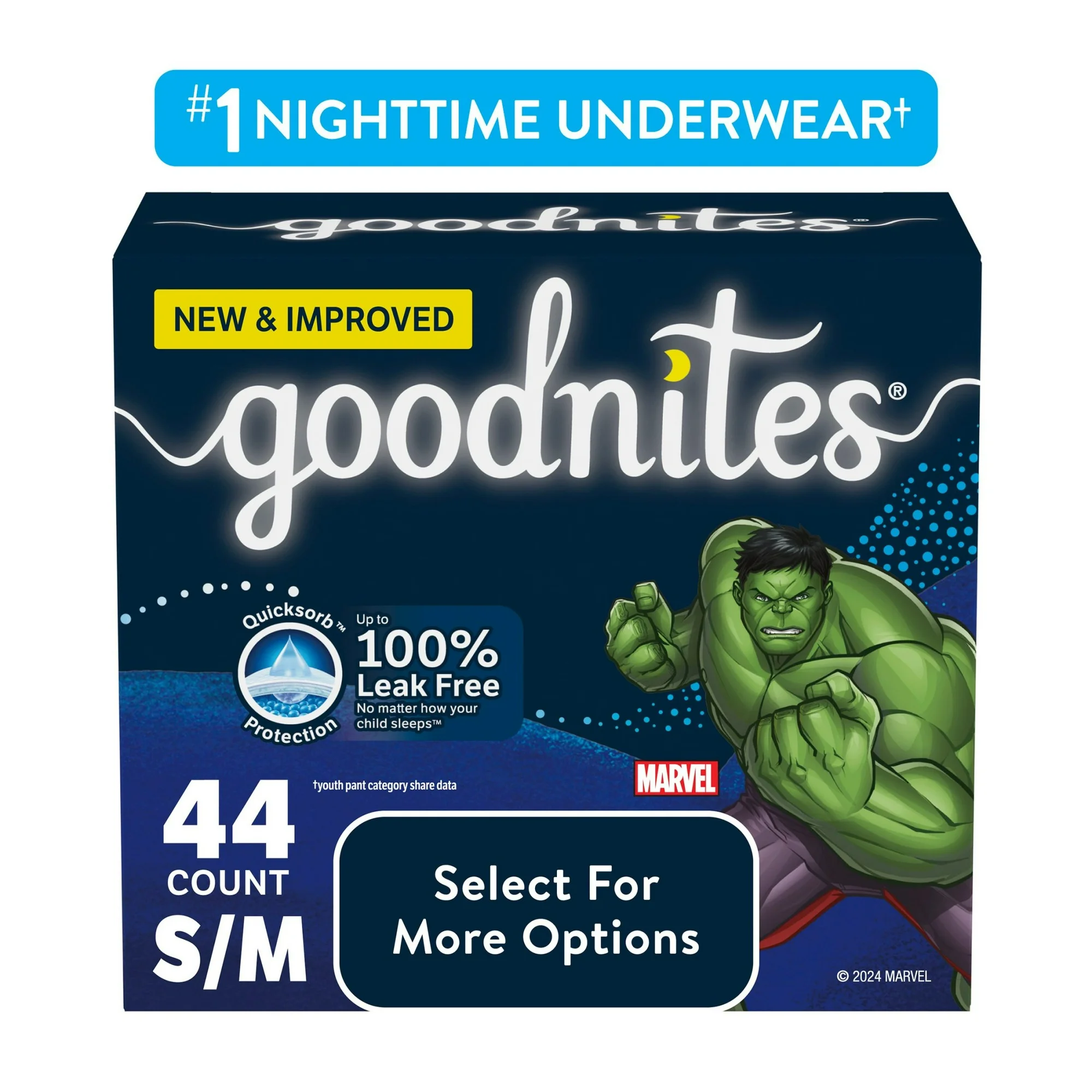 Nighttime Bedwetting Underwear for Boys, S/M, 44 Ct