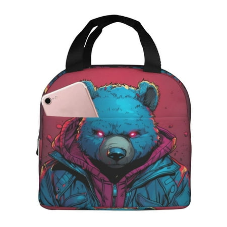 Insulated Lunch Bag for Women Men - Neon Cyberpunk Blue Bear Leakproof Cooler Lunch Box for Women Men  Lunch Tote Bags for Work School Picnic Travel