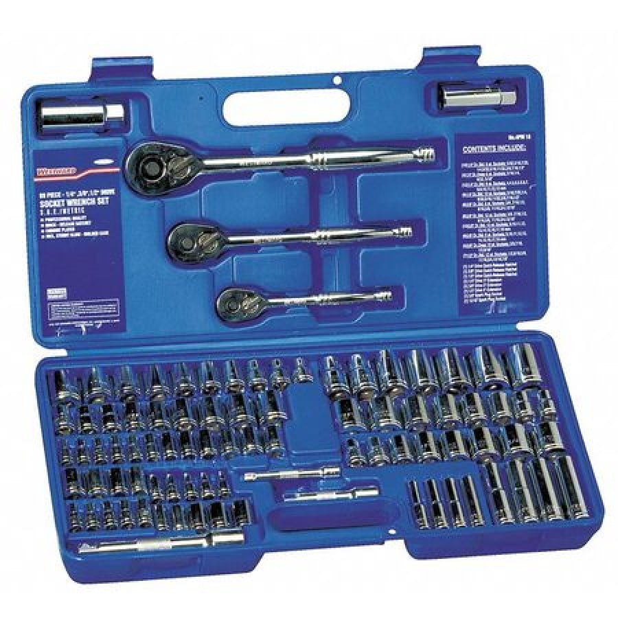 WESTWARD 4PM18 Socket Wrench Set,1/4",3/8",1/2"Dr,89 pc