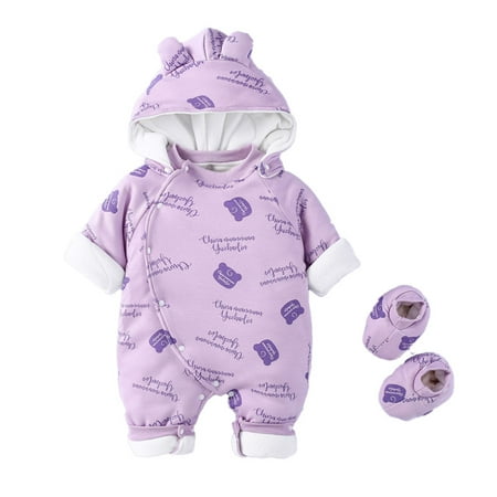 

Newborn baby clothes Autumn and winter cotton one-piece clothes hugging clothes plush（purple） 80cm，G61429