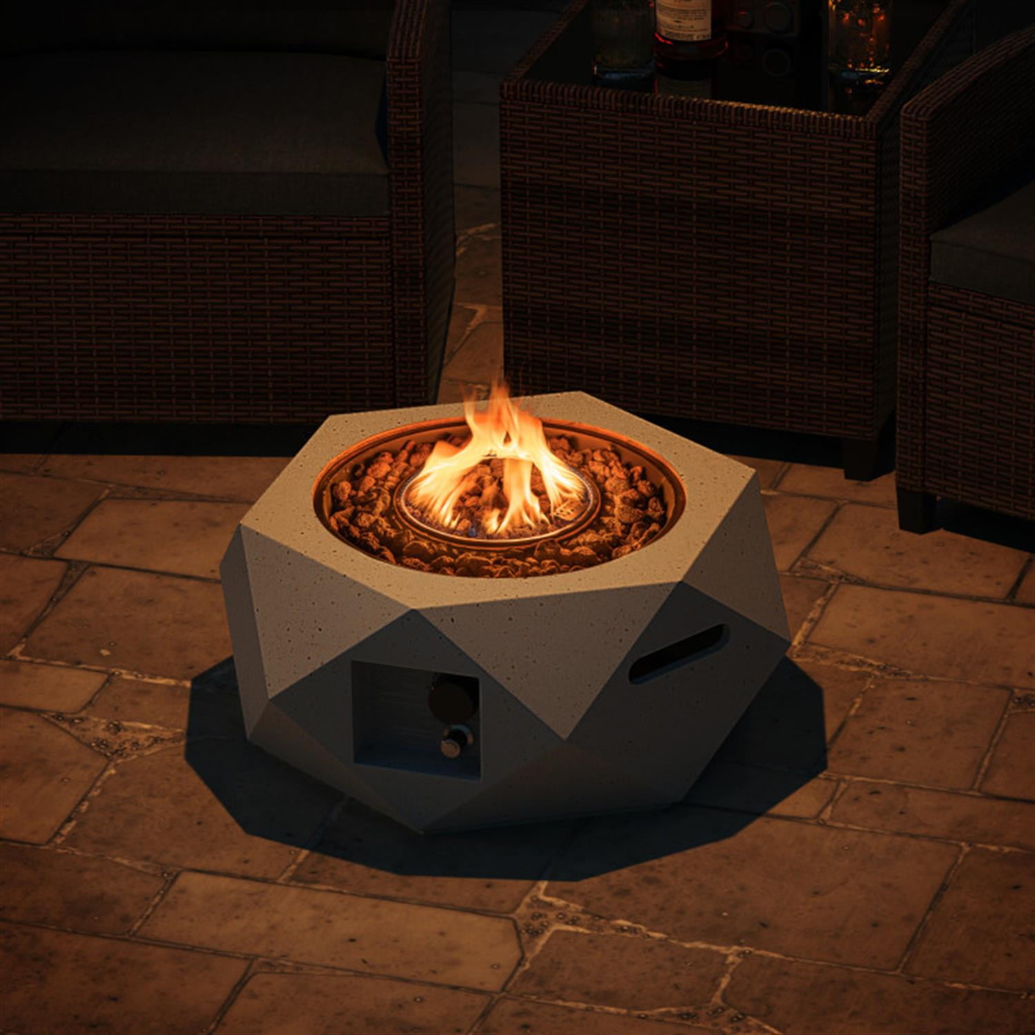 Demi Bonn 40000 BTU 28" Hexagon Terrazzo Propane Fire Pit Table with Stainless Steel Burner, White