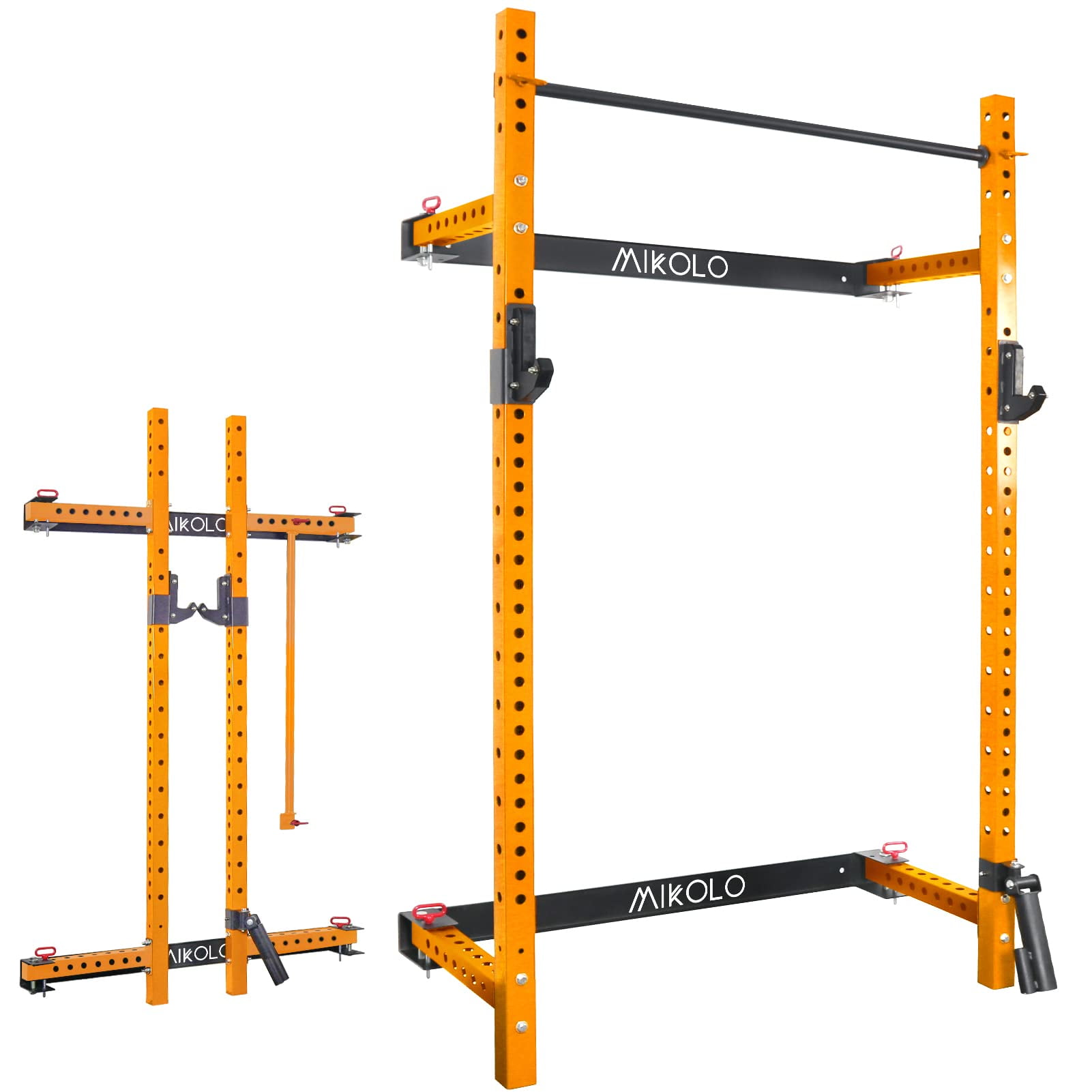 Mikolo Folding Power Rack Cage,800lbs Capacity Wall Mounted Weight Rack with Pullup Bar,Space