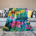 thumbnail image 2 of WERPE Summer Style Hawaiian Print Flannel Throw Blanket Anti-Pilling Living Room All Seasons Warmth Decor White, 2 of 6