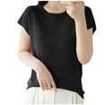 thumbnail image 3 of Itsame Summer Womens Casual T-Shirt for Women Plain Short Sleeved Shirt Tops Fashionable Round Neck Knitted T Shirt Black Size XL, 3 of 4