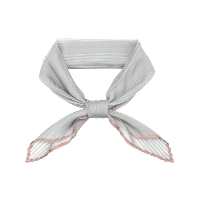 BUFANDAS DE CHIFFON PLEATADAS PARA MUJER INSPIRADAS CHIC, CON TRIM DE COLOR CONTRASTANTE, SEMI TRANSPARENTES Y ELÁSTICAS, BUFANDA DE CUELLO NECKERCHIEF 43.3x19.7" GRIS