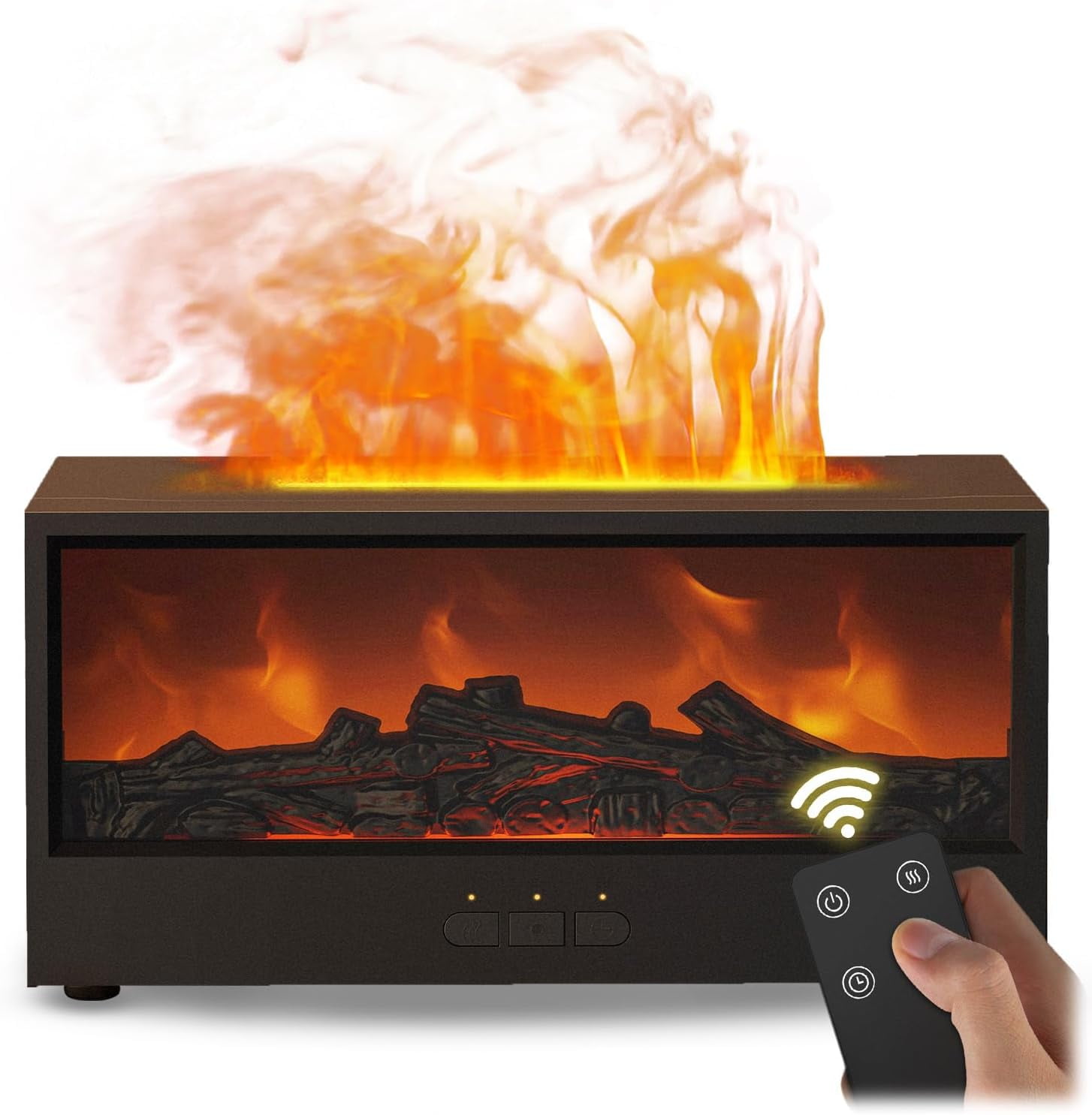 Fireplace Flame Diffuser Air Humidifier, Essential Oil Diffuser with 7 Colors Light & Timer, Auto-Off Ultrasonic Cool Mist Aroma Humidifier for Home, Bedroom, Office, Yoga(Black)