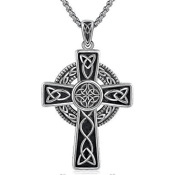 Irish Celtic Cross Necklace 925 Sterling Silver Cross Pendant Necklace Celtic Viking Jewelry Religious Protective Gift For Men Women Boys