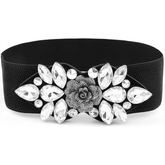 Zhengup Rhinestone Belt Formal Belt Women Stretch Dressy Elastic Flower Belts Fancy Plus Size Waist Accessories for Girls
