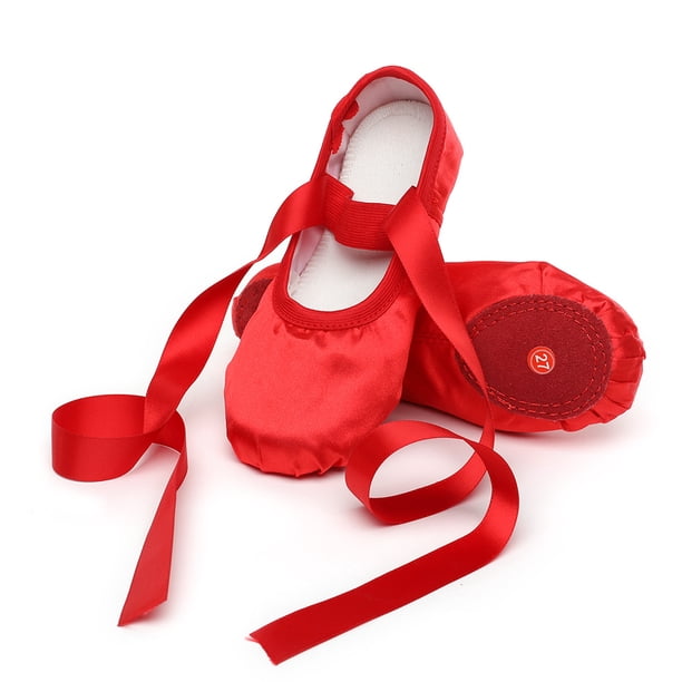 Zapatillas de ballet con cinta, puntera de cuero, zapatos de práctica de yoga en interiores, zapatos con cordones para adultos, zapatos de baile de satén con suela suave y dos suelas