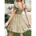 thumbnail image 4 of Summer Women Ruffle Sleeve Sqaure Neck Smocked Sun Dress Casual Boho Beach Floral Mini Dress, 4 of 6
