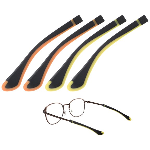 Uxcell Soft Glasses Ear Cushion [2 Pairs] - Silicone Eyeglasses Temple Tips Sleeve Anti-slip Grips - Black Orange, Black Yellow