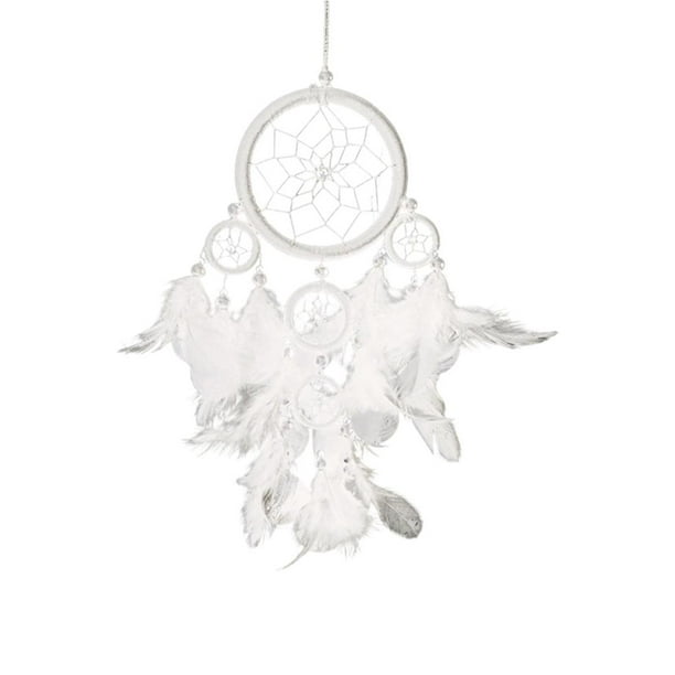 Colgante grande con plumas, estilo boho, tejido indio, ideal para decorar el dormitorio, fiestas o habitaciones de estudiantes. blanco