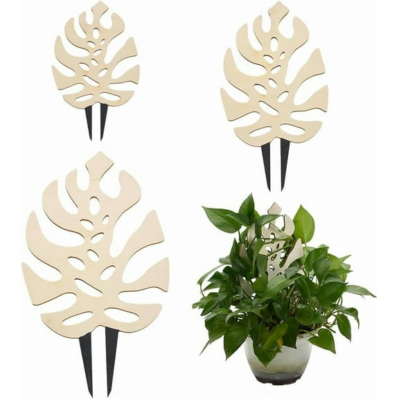 3 PCS Wooden Plant Trellises 3 Size Monstera Leaf Shape Floral White Houseplant Trellis for Indoor Climbing Plants Garden Plant Trellis Support for Ivy Flowers Outdoor Potted Plants