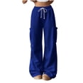 thumbnail image 2 of BAVIRRA Women's Drawstring Elastic Waist Cargo Wide Leg Sweatpants, Knit Flared Casual Pants with Large Cargo Pockets, Loose Streetwear Lounge Bottoms, 2 of 6