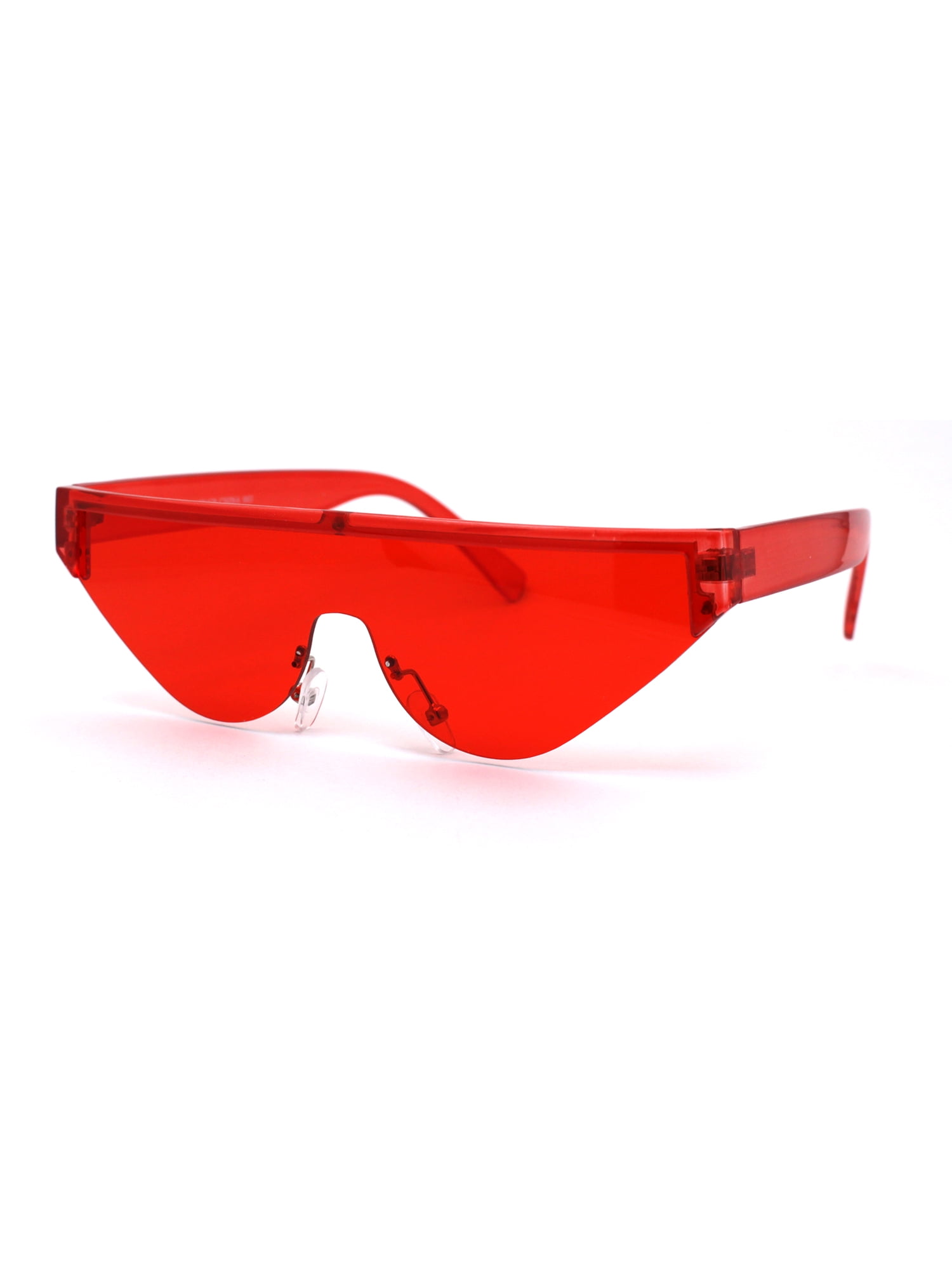 Womens Futuristic Flat Top Half Rim Cat Eye Sunglasses All Red Womens Futuristic Flat Top Half Rim Cat Eye Sunglasses All Red