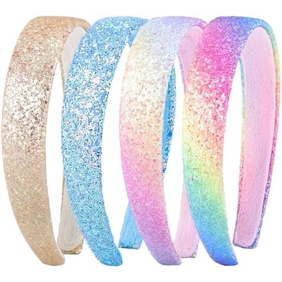 4 count Headbands for Girls Hair Accessories Glitter Rainbow | to School Outfits for Girls Aged 6-12, Sparkly Sequin Girls Headbands, Birthday Parties, Festivals, Photo Shoots