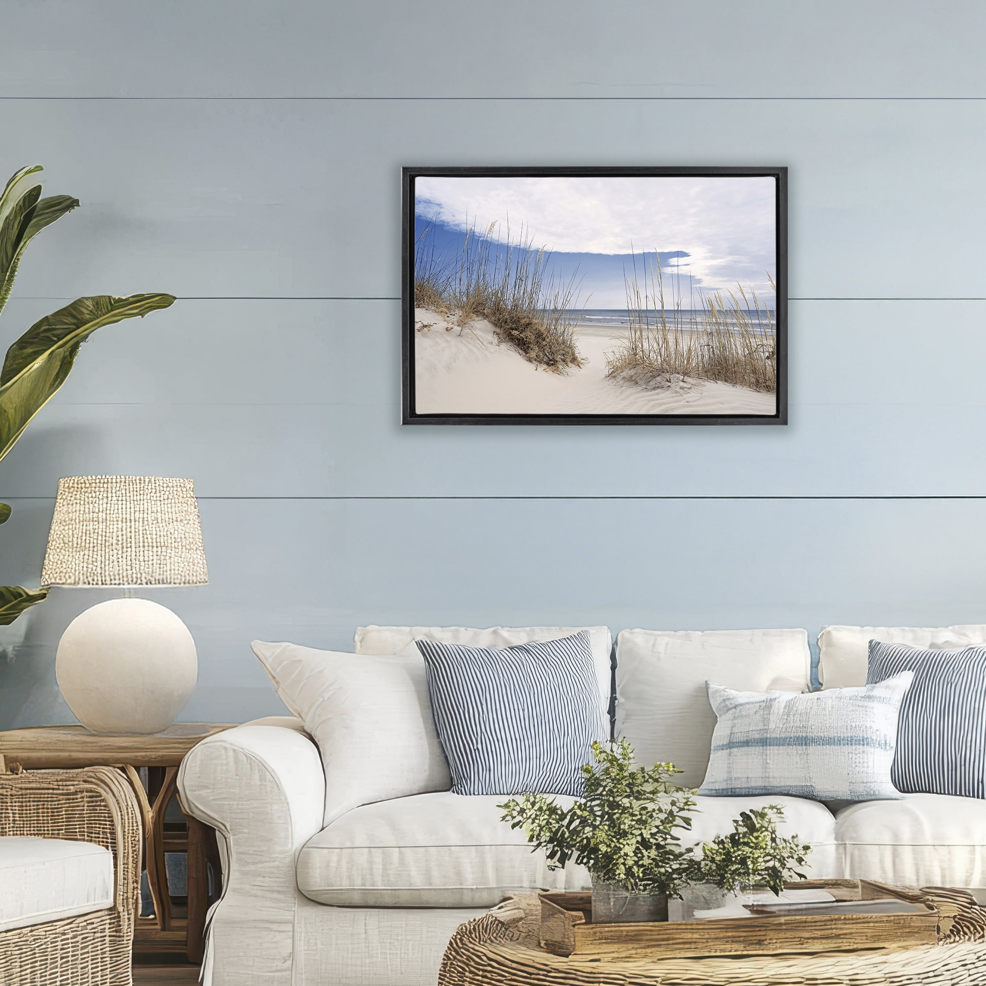 Stupell Industries Sea Oats Along Sandy Dunes Black Framed Floater Canvas Wall Art, design by Natalie Carpentieri