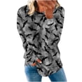 thumbnail image 1 of HKEJIAOI Blouse d'Halloween pour Femmes Manches Longues Col Rond Imprimé Géométrique Moderne Célébration d'Halloween Haut Gris, 1 of 5