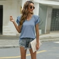 thumbnail image 2 of Defitshape Women's Short Sleeve Shirt Soft Top Basic Fashion Cotton Short Fall Casual V Neck Summer Beach Ruffle Tee Grey1 XX-Large, 2 of 4