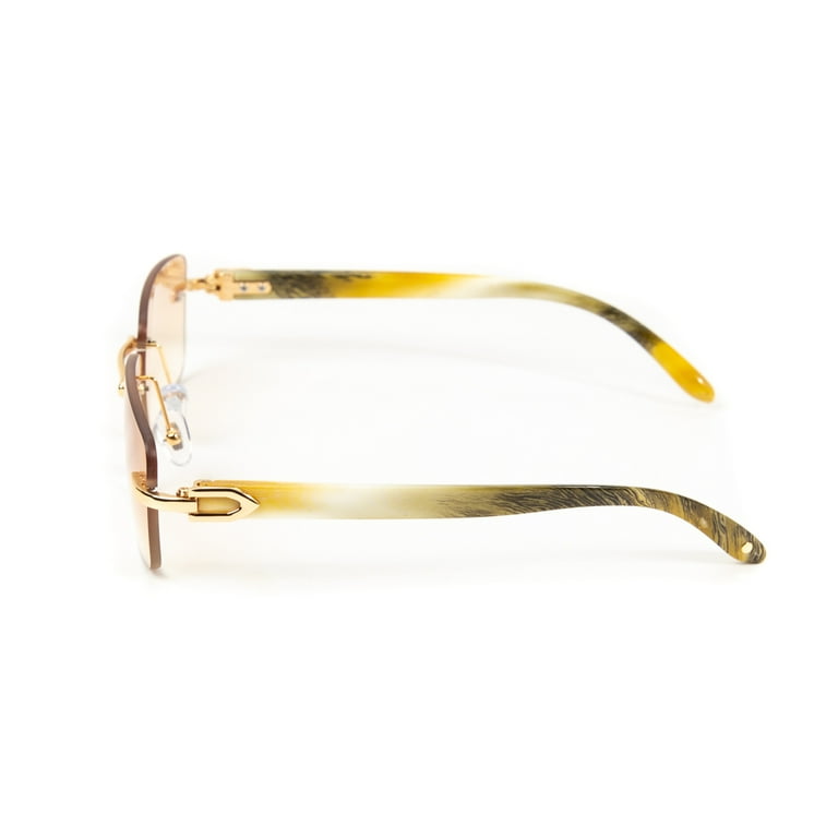 Men s Gold Frame Rimless Orange Peach Gradient Tint Hip Hop Buffs Sunglasses