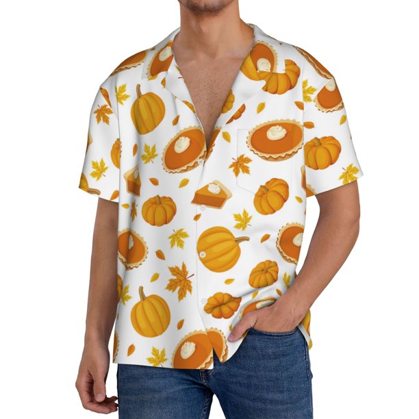 Balery Pumpkin Maple Leaves Camisa Casual de Manga Corta con Botones para Hombre, Texturizada, Estilo Cubano, para Playa, Verano-X-Large