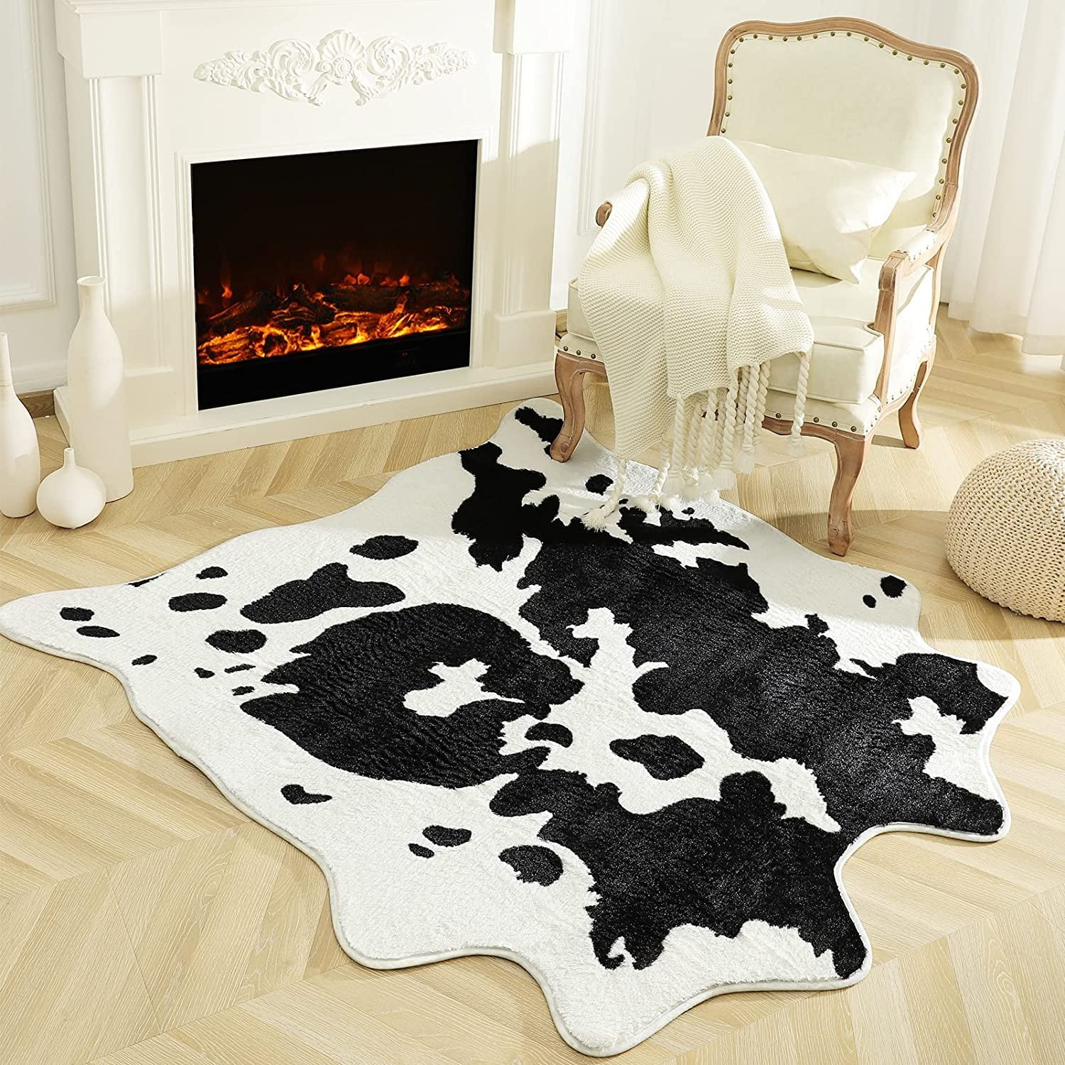 Dwelke Faux Cowhide Rug Cow Print Retro Area Rug for a Western Boho