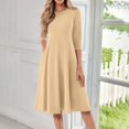 thumbnail image 2 of FrzhBrz Elegant Work Dress for Women's 3/4 Sleeve Round Neck Pockets Vintage A-Line Swing Midi Dress, 2 of 5