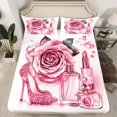 thumbnail image 2 of Manfei Fashion High Heels Bed Sheets,Pink Flower Perfume King Sheets,Romantic Valentine'S Day Sheet Set For Adults,Super Cozy Room Decor,4-Piece, 2 of 7