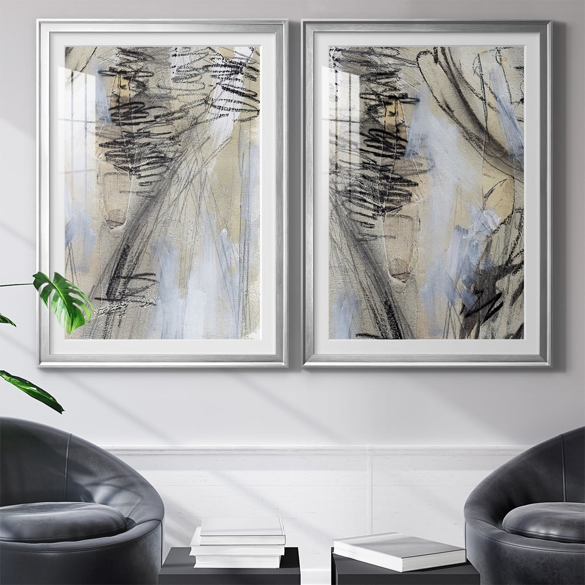 Wexford Home Masked Notes V Premium Framed Print, 22.5" x 30.5" - Ready to Hang, Silver (Set of 2)