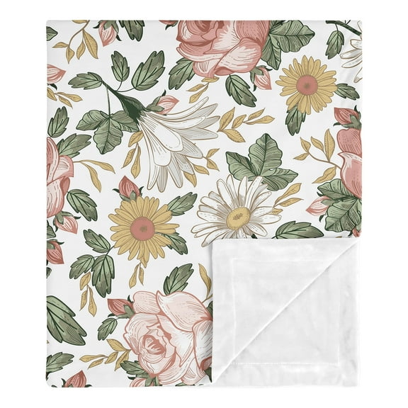 Sweet Jojo Designs Vintage Floral Pink Green and Yellow Baby Security Blanket