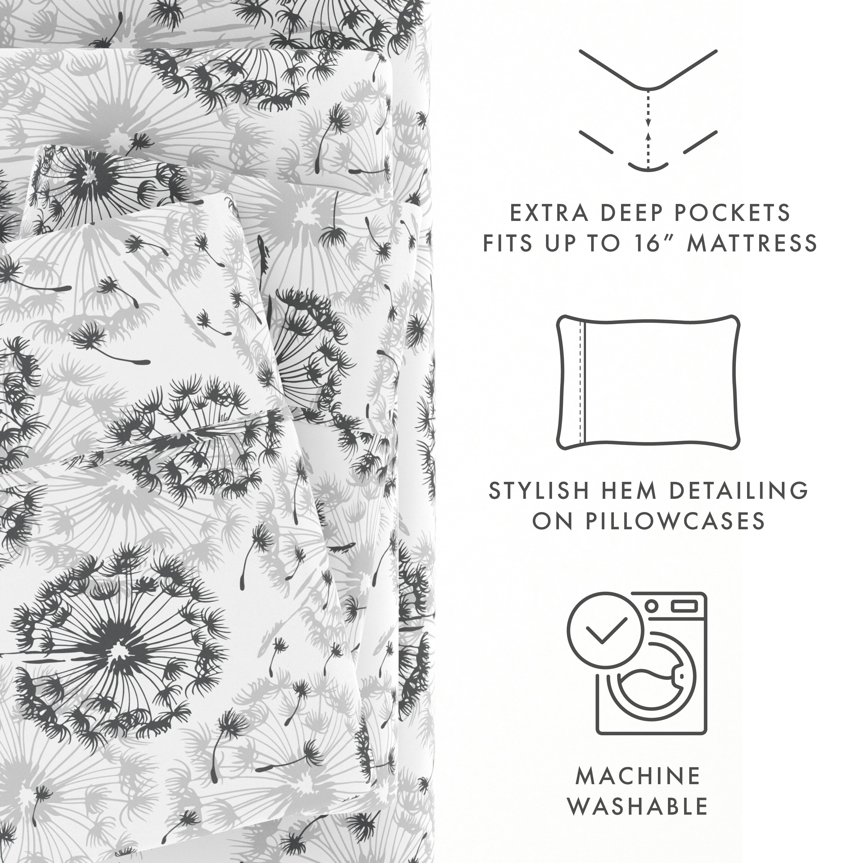 Noble Linens 4 Piece Pattern Microfiber Bed Sheets Set, Light Gray Make a Wish, California King