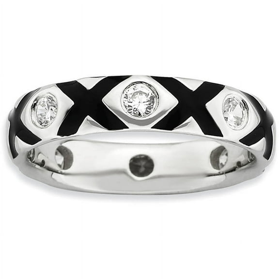 CZ Sterling Silver Polished Enameled Ring