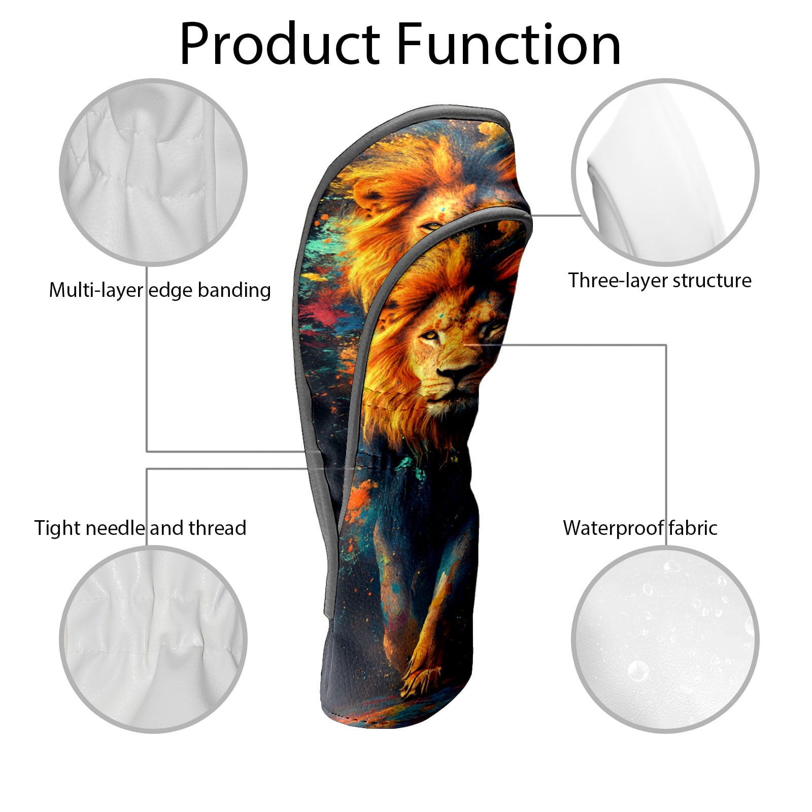 Golf Club Covers PU Leather Waterproof Head Covers for Fairway Woods Hybrids Graffiti Lion
