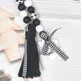 thumbnail image 6 of Cheers.US Black&White Plaid Wood Bead Garland with Tassel Rustic Farmhouse Tiered Tray Decorations Country Rustic Wall Hanging Decor Natural Wood Bead Decoration for Home Festival, 6 of 7