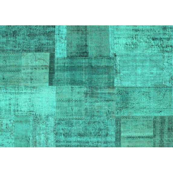 Ahgly Company Indoor Rectangle Patchwork Turquoise Blue Transitional Area Rugs, 7' x 10'