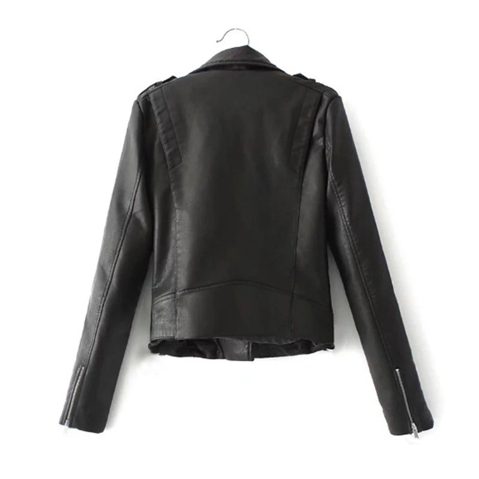 VEKDONE Womens Leather Jacket Motorcycle Faux Leather Jacket Long Sleeve Cropped Slim Jacket Zip-Up PU Jacket Fashoin Moto Biker Coat with Pockets