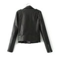 thumbnail image 2 of AXXD Jackets for Women, Faux Leather Jacket Women Notch Lapel Long Sleeve Zip Turndown Solid Color Coat Jacket Black Size XL(US:10), 2 of 5