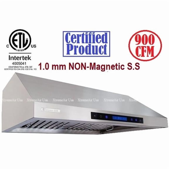 XtremeAir , 30'', 900 CFM, LED Lights, Baffle Filter W/ Grease Drain Tunnel, 1.0mm Non-Magnetic Stainless Steel,  Under Cabinet Mount Range Hood