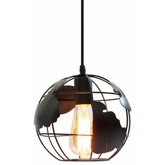 Lámpara colgante Dinheiro con forma de jaula industrial, esfera de 20 cm, lámpara de techo para cocina, sala de estar, comedor, dormitorio, E27, color negro