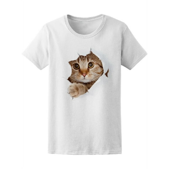 Funny Cat Looking In Paper T-Shirt Women -Image by Shutterstock, Female x-Large