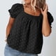 thumbnail image 5 of Camisas de manga corta Camisetas casuales de verano Señoras de verano Cuello cuadrado Gasa Jacquard Swee （negro）, 5 of 6
