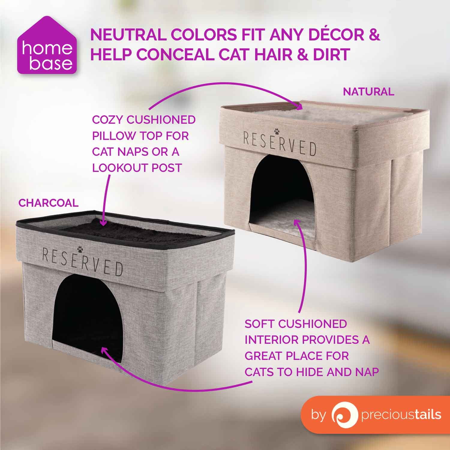 Precious Tails HomeBase Rectangular 2-Tier Collapsible Pet Cat Cave Bed, Item Weight 4 lb