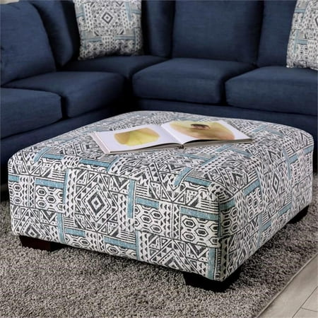 Pemberly Row Contemporary Fabric Square Ottoman in Multi-Color
