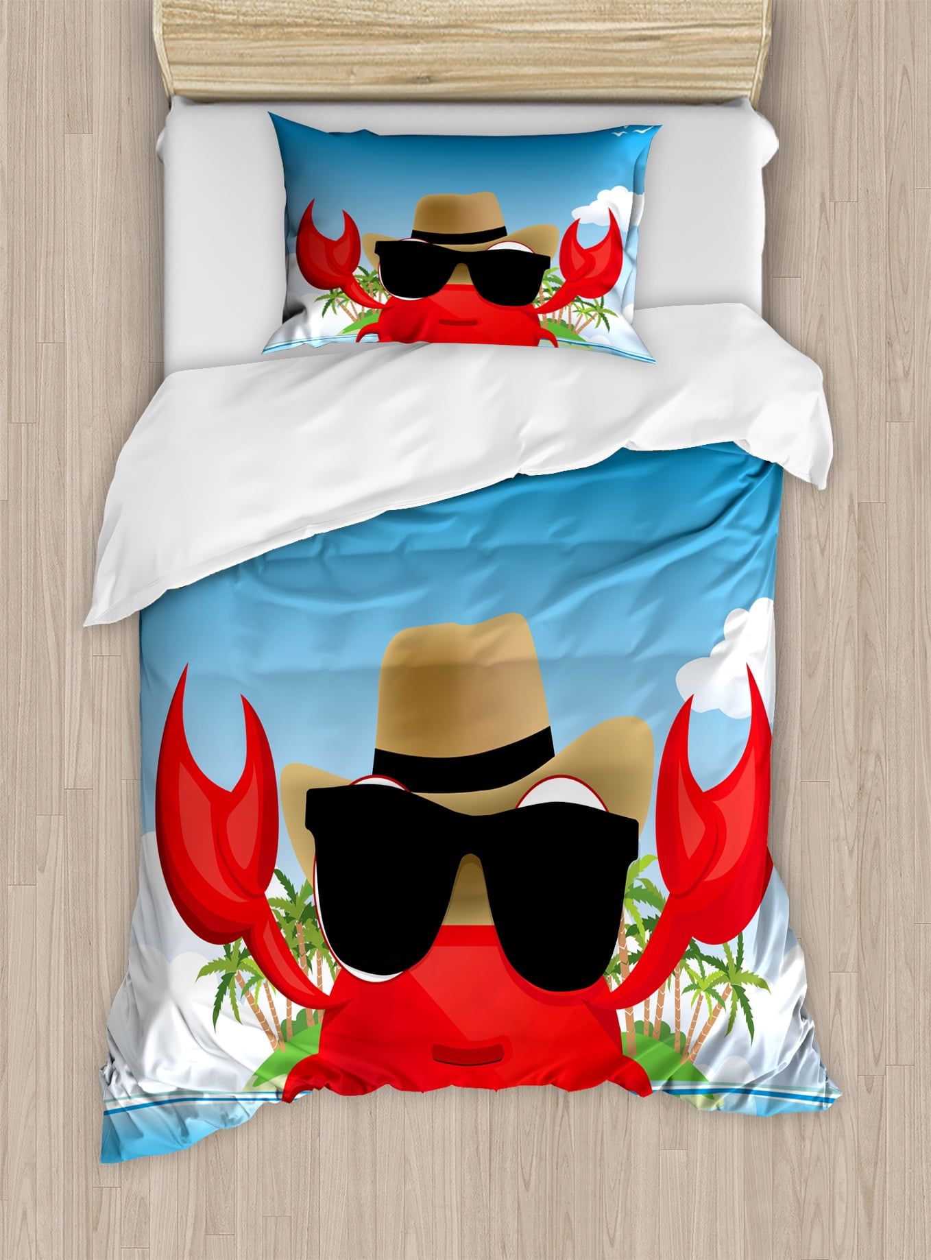 Crabs Twin Size Duvet Cover Set Cool Crustacean With Black
