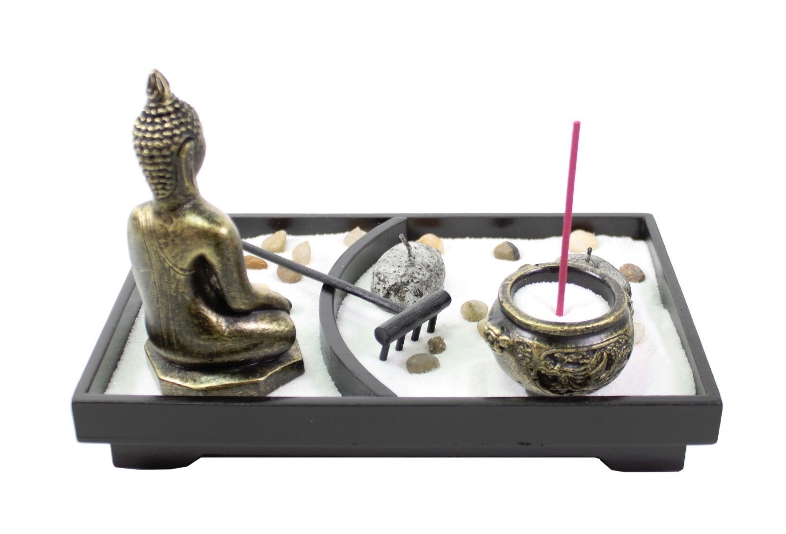 Tabletop Zen Garden Buddha Rock Rake Sand Candle Incense Burner Home Decor Gift ?