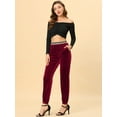 thumbnail image 2 of INSPIRE CHIC Pantalones Largos De Terciopelo Con Corazones De Cintura Elástica Alta Para Mujer Borgo?a M, 2 of 5