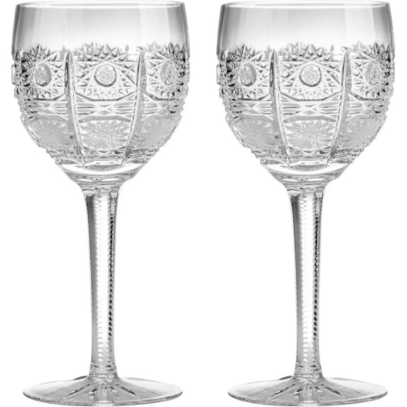 Bohemian Crystal 10029/220/2 7 oz (220 ml) Crystal Wine Glass, Set of 2, Glassware, Drinkware Set, Czech Crystal, for Red and White Wine